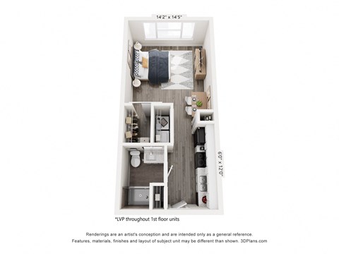 Floor plan for studio, 1 bath, 425 sqft